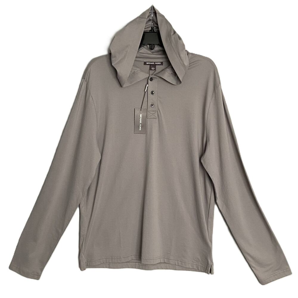 Michael Kors Polo Shirt Hoodie Men's Large Pima Cotton Stretch Taupe NEW